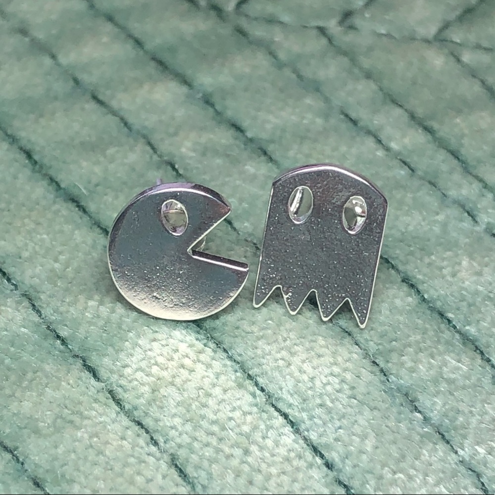 Sterling Silver 925 Pac Man and Ghost Stud Earring